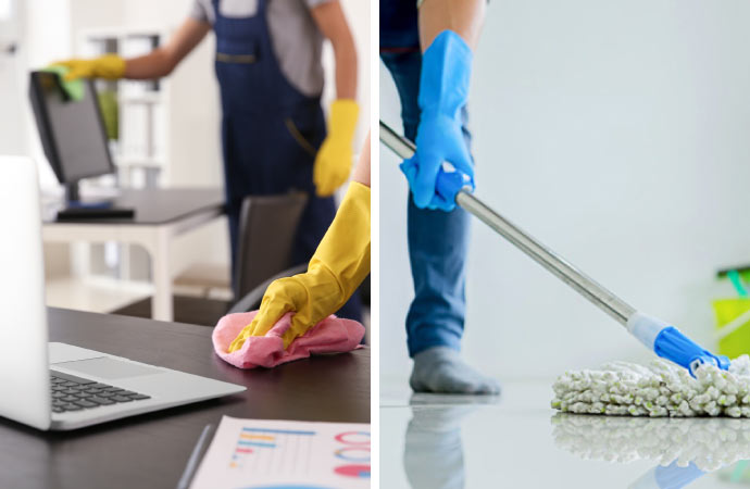 Collage of cleaning service in home and office