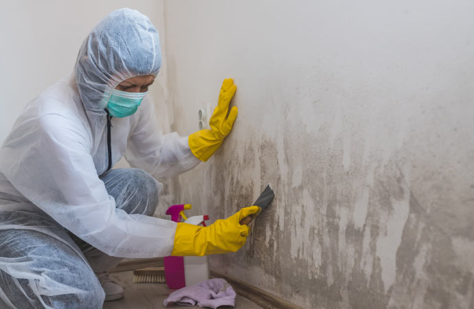 Professional worker cleaning mold