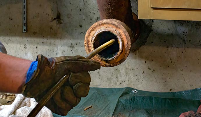 A person is cleaning clogged drain