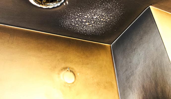 Fire smoke and soot damage on the ceiling