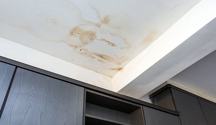 Stained ceiling due to water leakage
