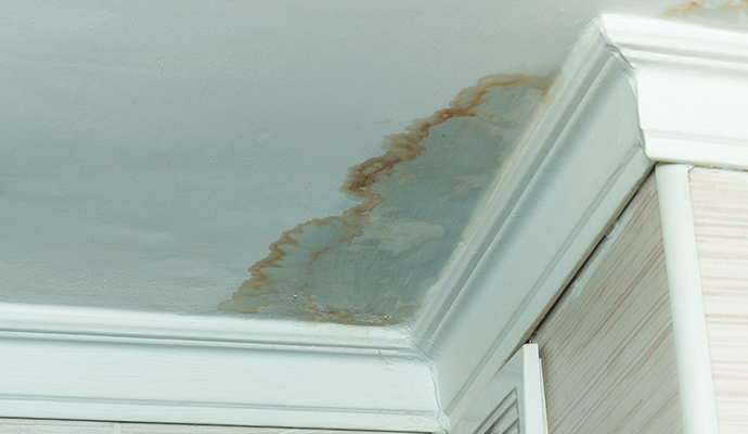 Water leaking from ceiling due to a water damaged roof