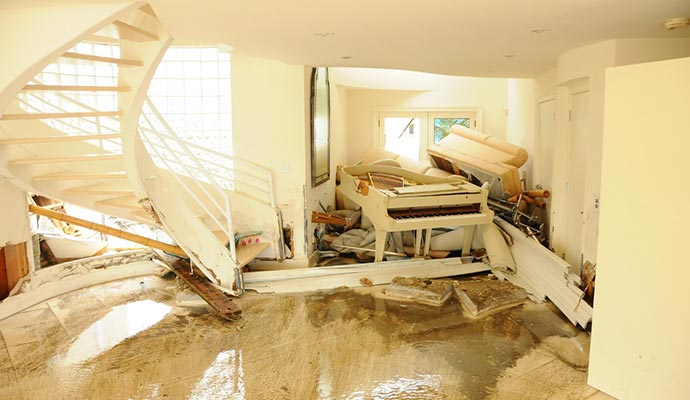 Severely flood damaged room